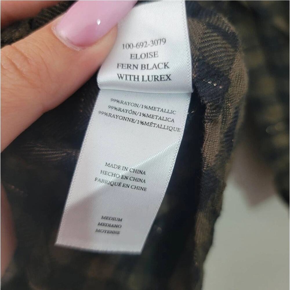 Rails Button Up Shirt Blouse Size Medium Olive Black‎ Gold Metallic Plaid - Picture 5 of 6